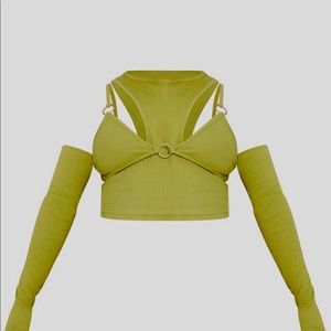 Olive green ring detail crop top